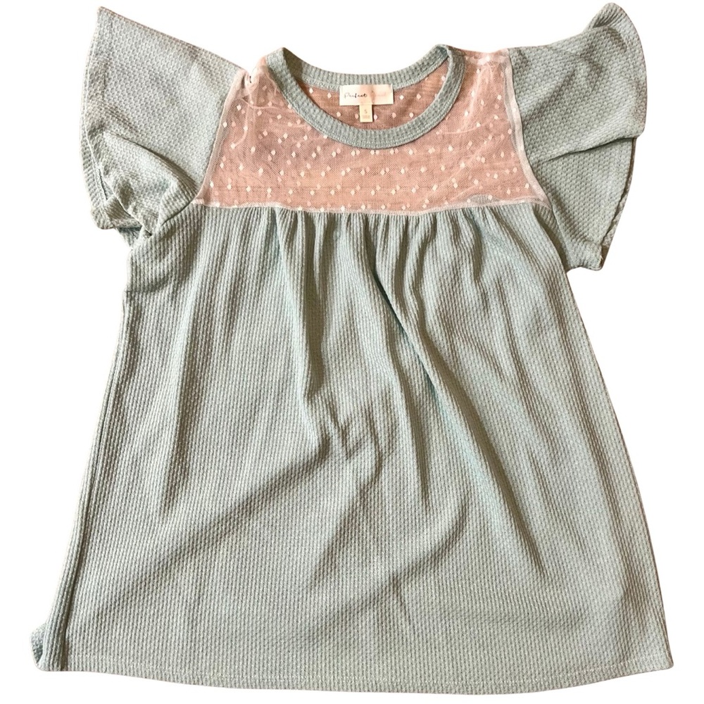 Perfect Peach Mint Waffle Knit Flutter Sleeve Top Size Small